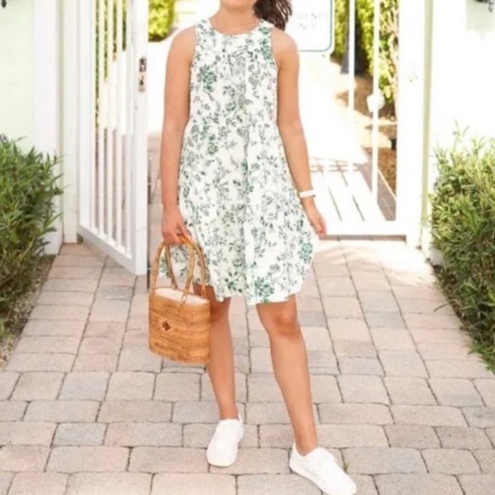 Gal Meets Glam Lisa Green White Toile Floral Tiered Mini Dress 4 - Picture 5 of 16